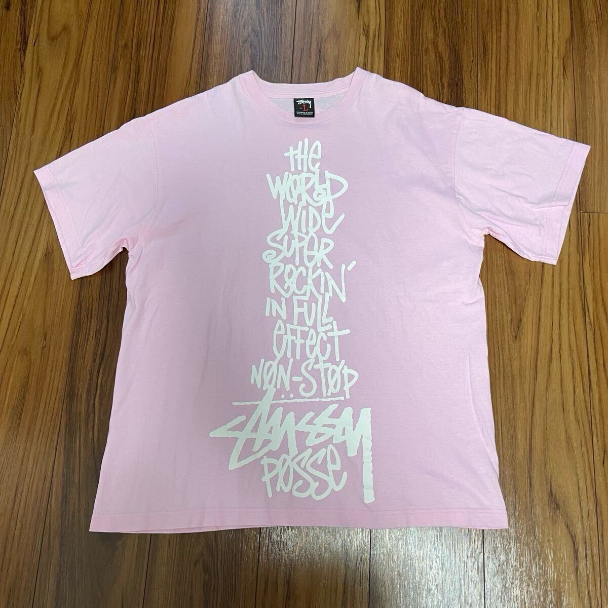 00s STUSSY Tシャツ『STUSSY POSSE』 ピンク L コットン old stussy ステューシー拍卖