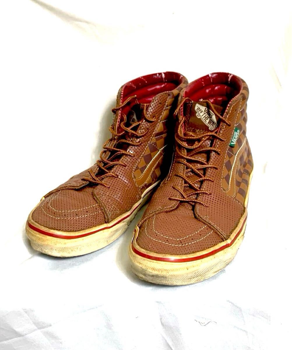 00s VANS SK8 HI DLX ダミエ柄 スニーカー 10.5 バンズ ハイカット 28.5 ブラウン スケートハイ スケハイ チェッカー アーカイブ /キムタク拍卖
