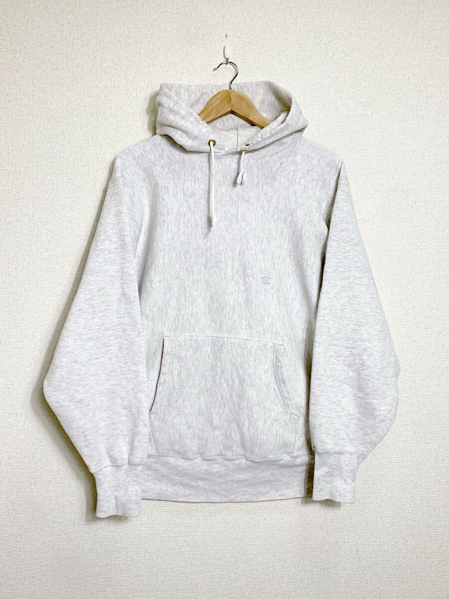 レアカラー 90s USA製 Champion 杢 オートミール リバースウィーブ スウェット パーカー ビンテージ L チャンピオン 無地 トレーナー 拍卖