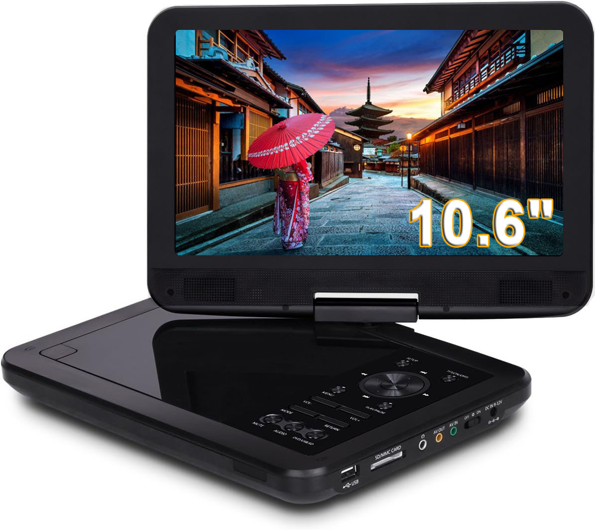 12.6型 DVDポータブル 大画面CPRM対応 AV入出力 Hi-Fiスピーカー搭載 リージョンフリー AV入出力 日本語説明書付き拍卖