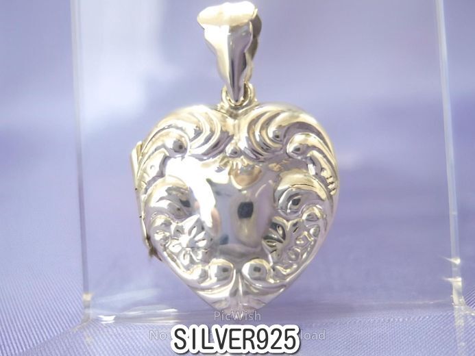 横浜最新 シルバー925 銀ロケットペンダントハート♪魅惑の鏡面 波花模様 4.2g メンズレディース 送料無料ξgtξ ξ27☆拍卖