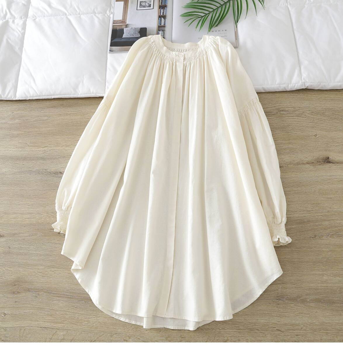 新品ふんわり 純色 ヒダ チュニック ワイシャツ トップス 綿100% ゆったり オシャレ フリーサイズ ナチュラル お色選択可拍卖