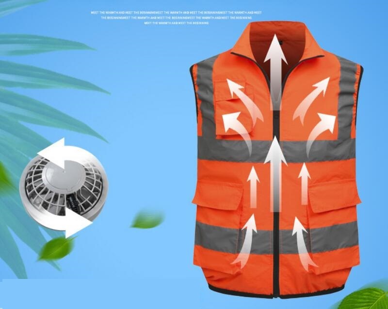 新品上質空調作業服 ファン付きベスト ベスト ひんやり風冷ベスト 作業着3段階風量 ノースリーブ 空調ウェア静音男女兼用大風量/オレンジ色拍卖