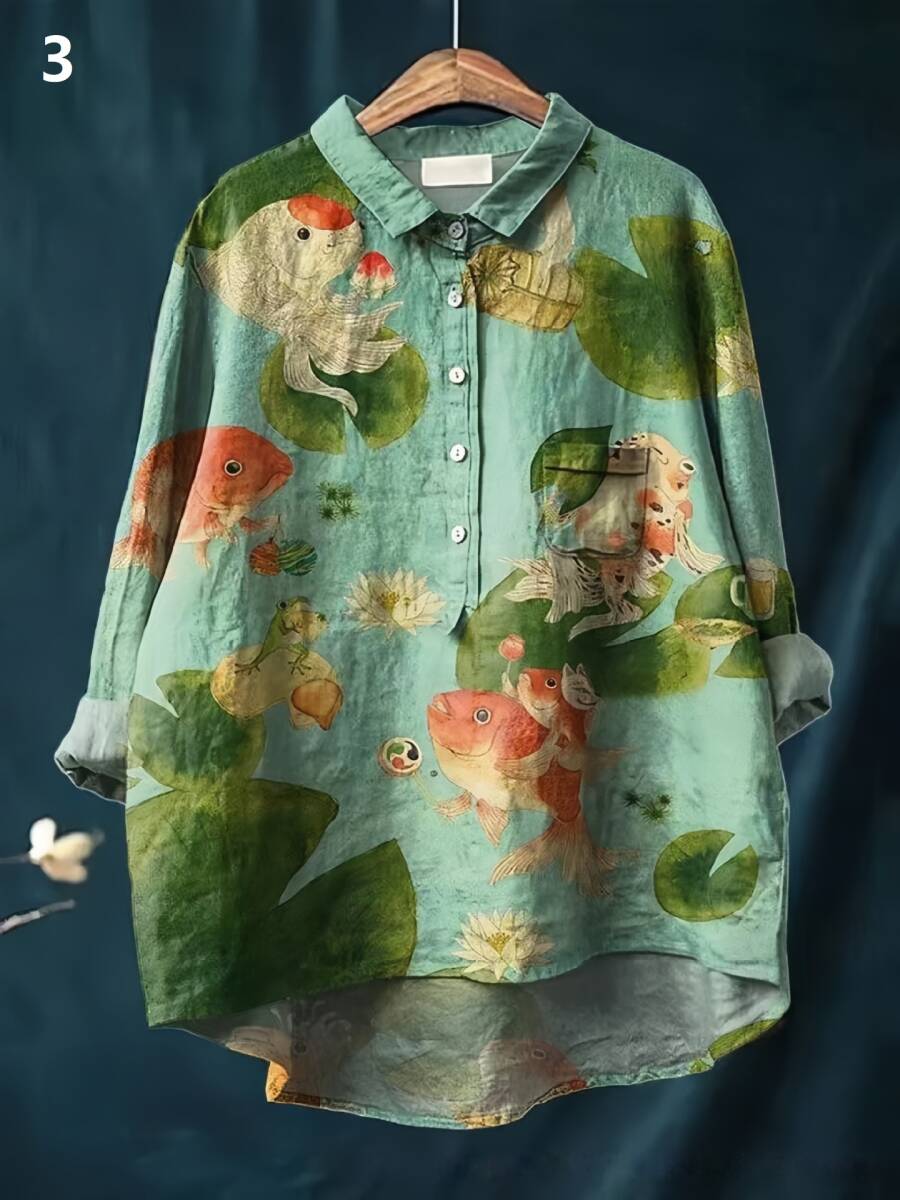 新品柄選択可シャツ ブラウス 着痩せ チュニックシャツ プリント柄 トップス レディース 長袖 体型カバー チュニック M-3XLサイズ拍卖