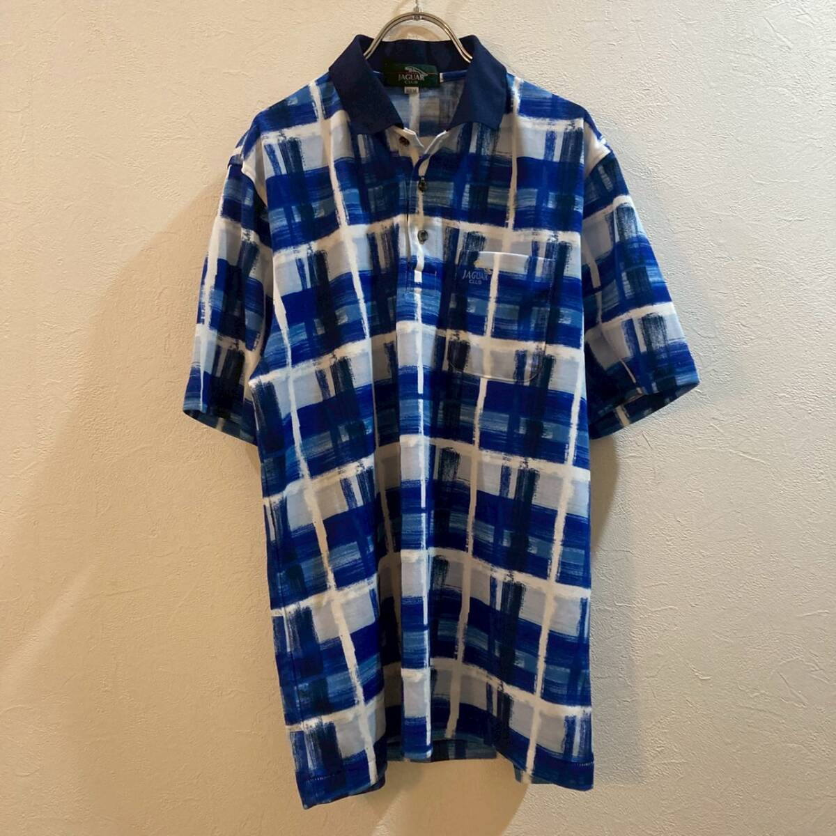 Jaguar CLUB/ジャガークラブ 半袖ポロシャツ ブルー ホワイト メンズ M拍卖
