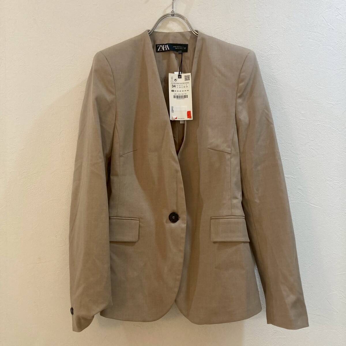 ZARA/ザラ 長袖ノーカラージャケット ベージュ レディース 34拍卖