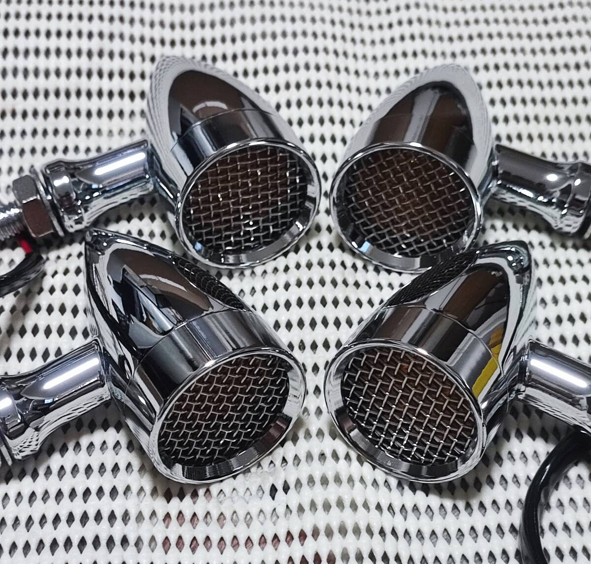メッキバレット メッシュ 12V LED ウインカー 4個セット ハーレー SR ボバー カフェレーサー チョッパー 1拍卖