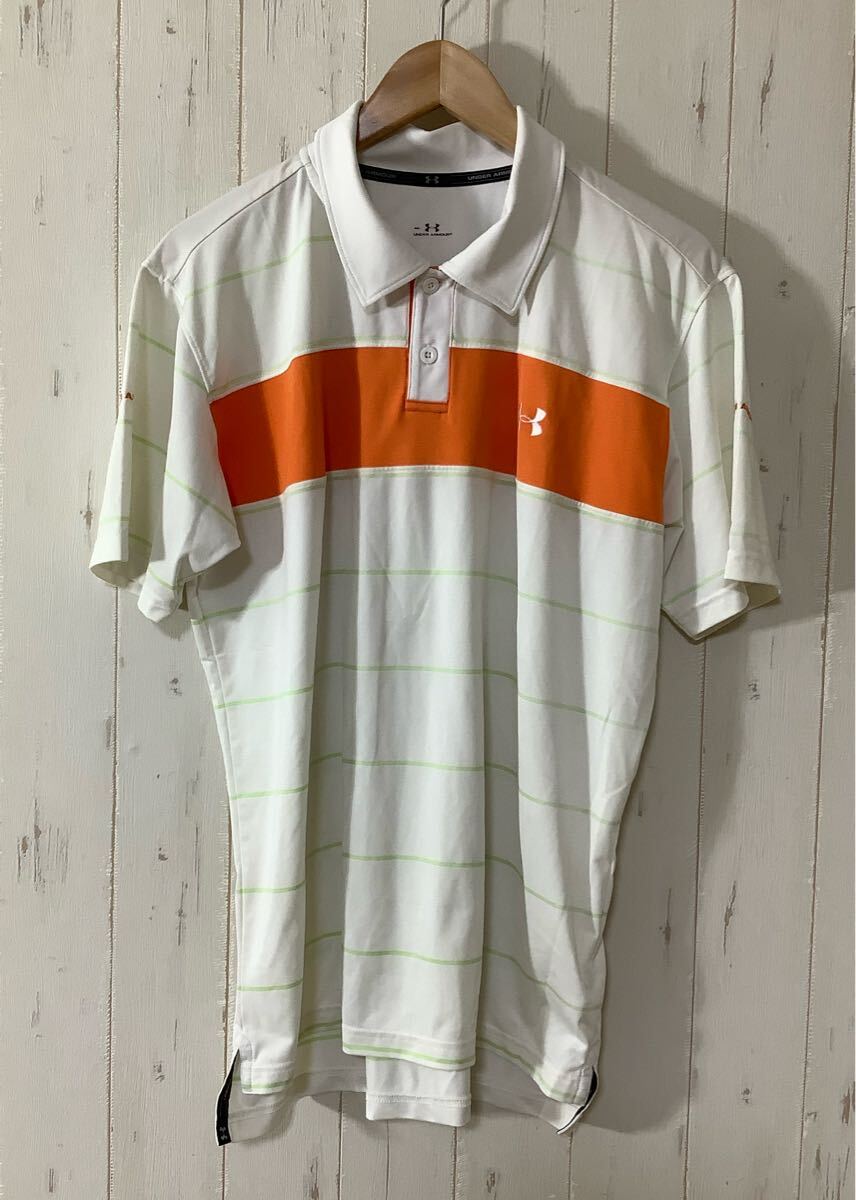 き1687 UNDER ARMOUR アンダーアーマー ストレッチ メッシュ半袖ポロシャツ MD ホワイト ロゴ刺繍 拍卖