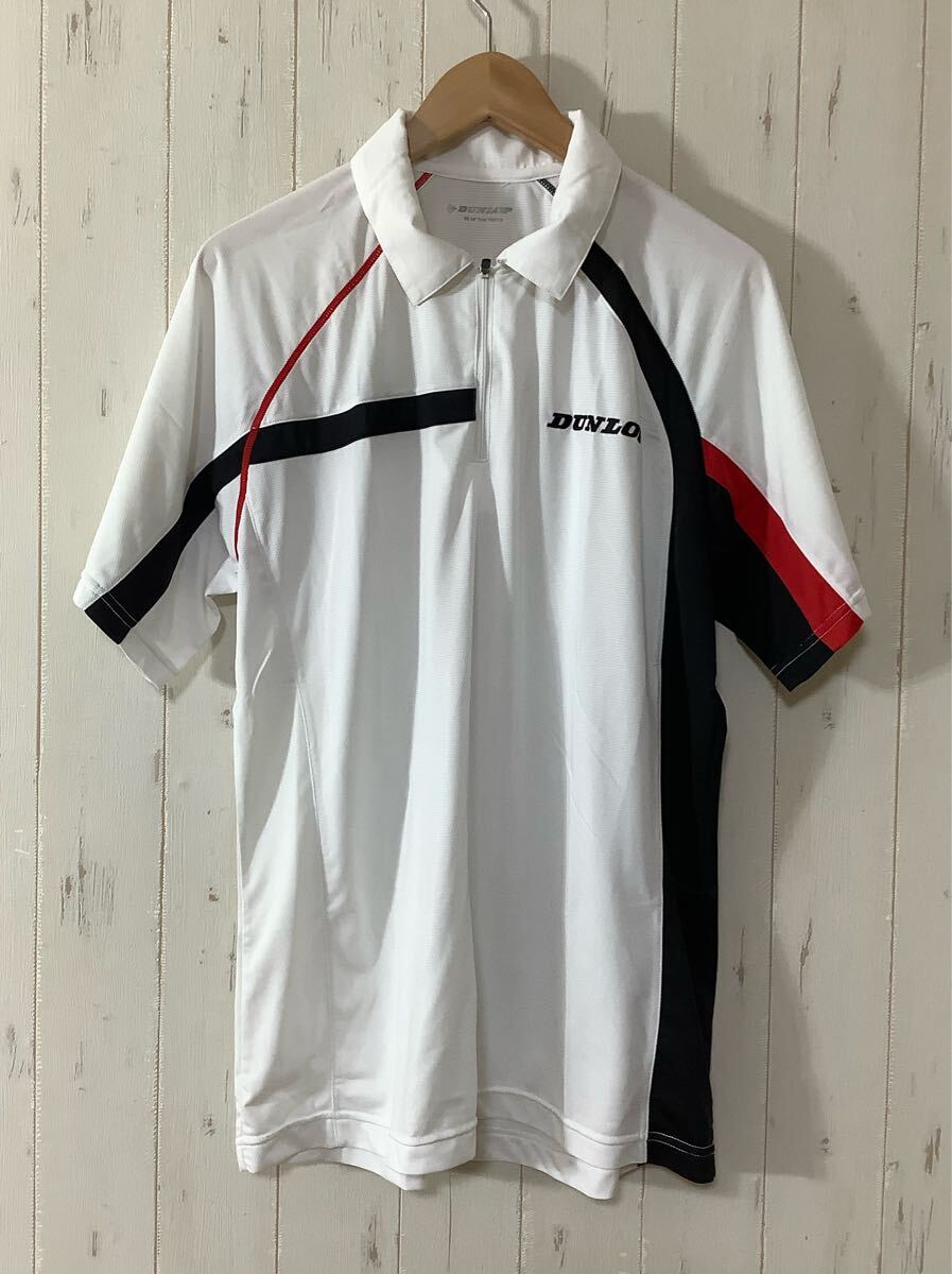き1649 DUNLOP ダンロップ ハーフジップ 半袖シャツ O ホワイト ドライ 即完拍卖