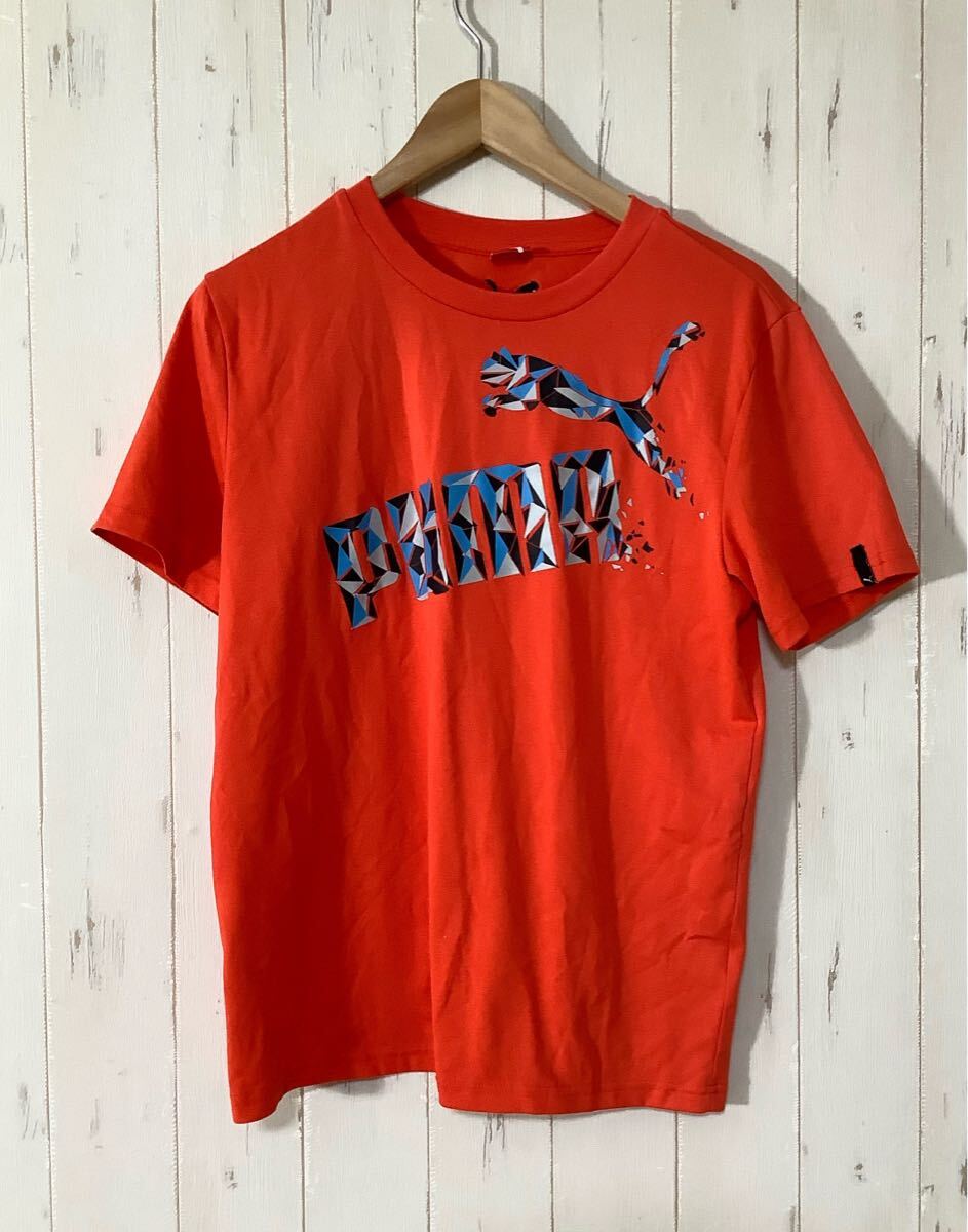 い1647 PUMA プーマ 半袖Tシャツ M オレンジ系 ロゴプリント ストレッチ拍卖