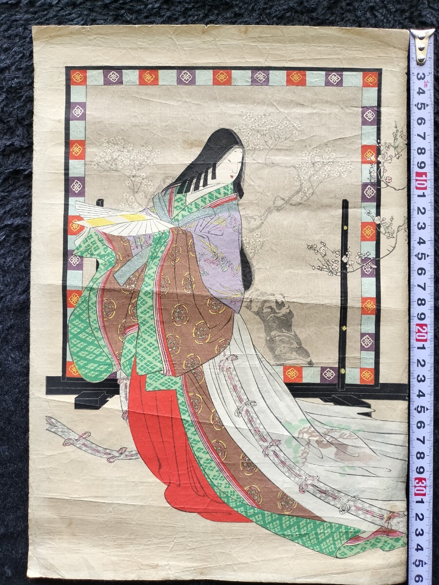 明治期/真作 笹井耕窓「春色佳人花競」本物浮世絵木版画 美人画 錦絵 大判拍卖