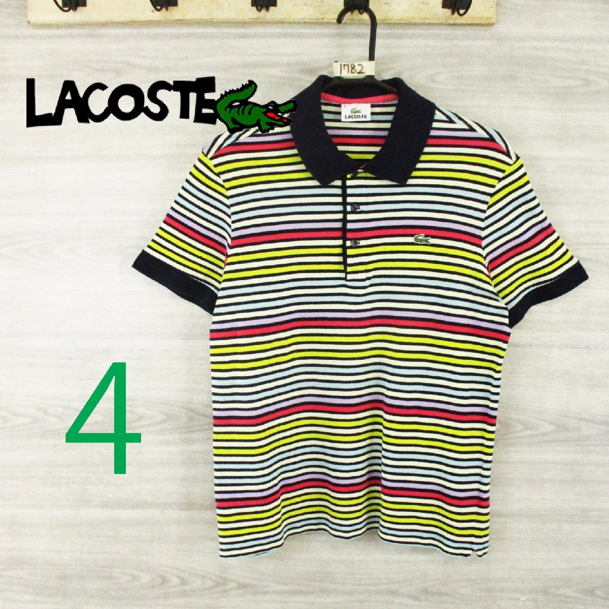 LACOSTE●ラコステ<コットン ボーダー ポロシャツ>M1782m拍卖
