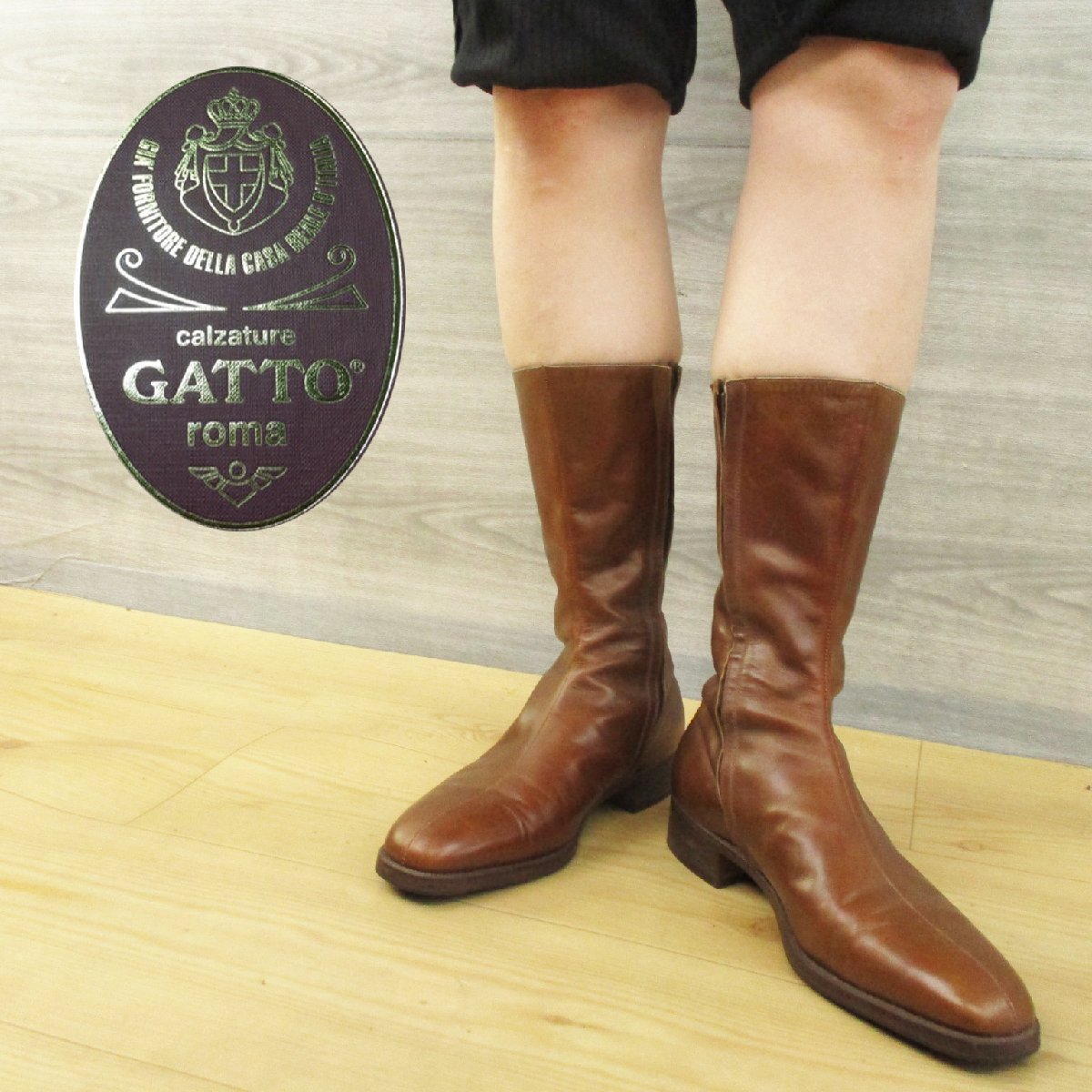 CALZATURE GATTO<ガット サイドジップ ブーツ 細身>拍卖