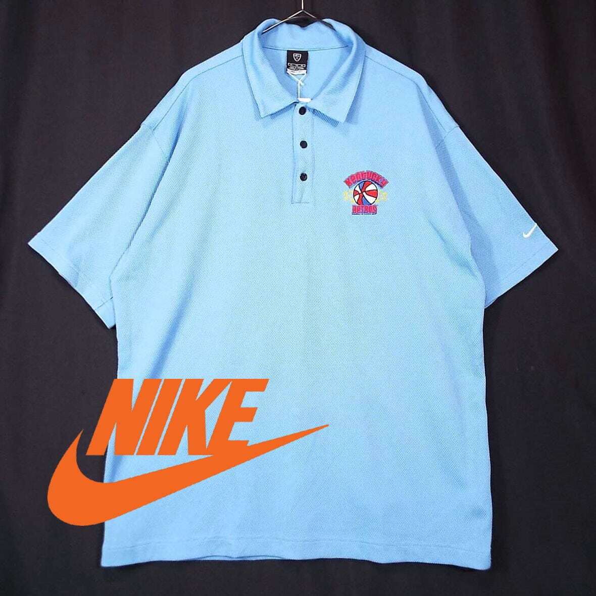 【US古着 肩幅56cm】NIKE ナイキ KENTUCKY RETROS ケンタッキー大学 カレッジロゴ刺繍 チーム FITDRY 半袖ポロシャツ XL スカイブルー青拍卖