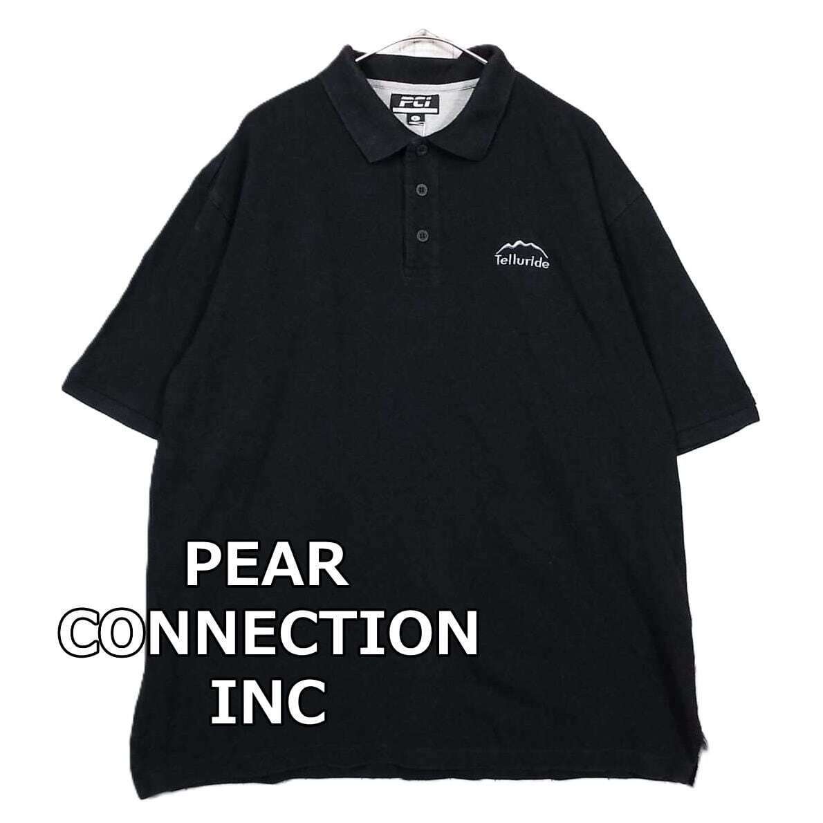 【US古着 肩幅52cm】PEAR CONNECTION INC Telluride 刺繍ロゴ 鹿の子 無地 半袖ポロシャツ XL ブラック アメカジ ゆるだぼ ビッグサイズ拍卖