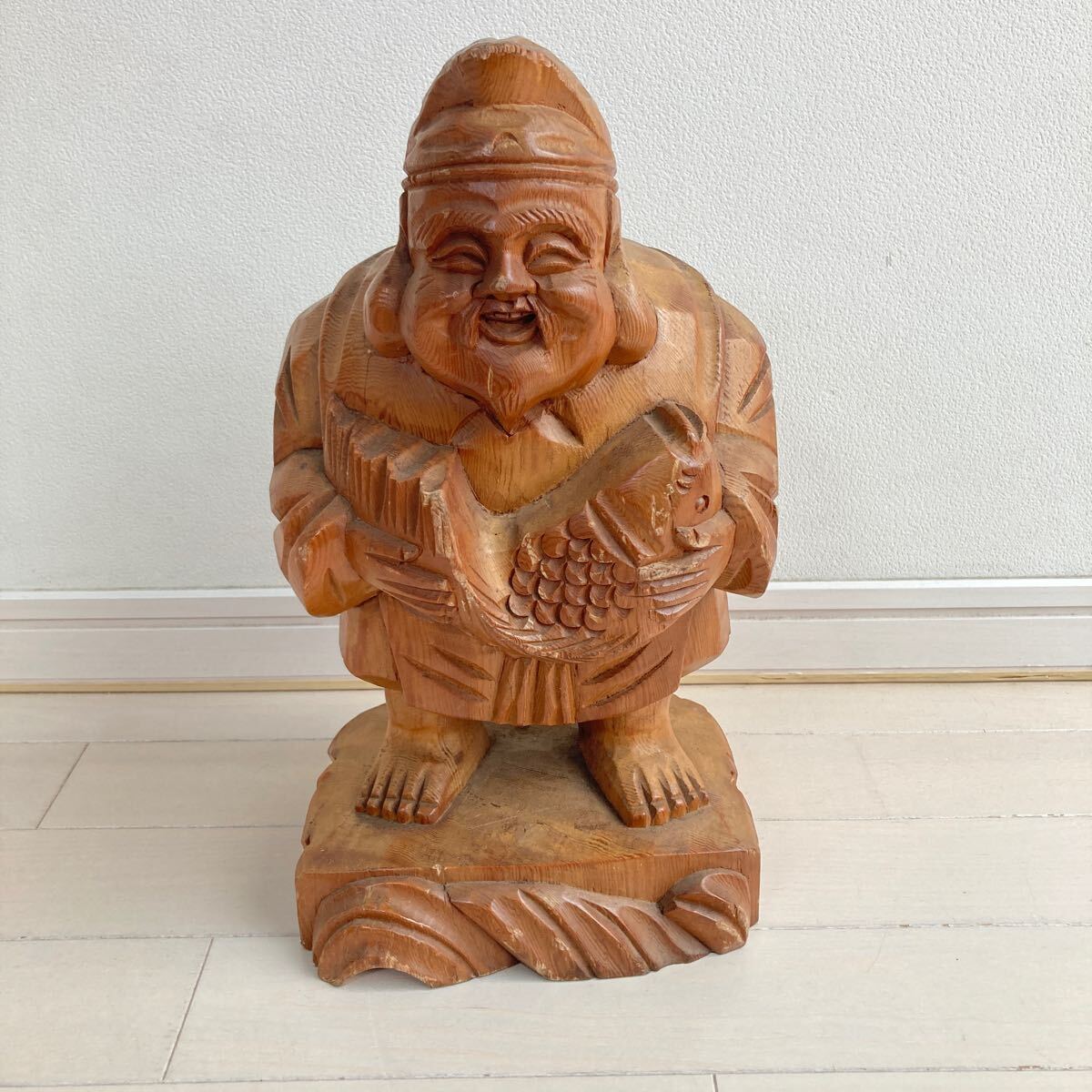 昭和レトロ/木彫り 置物 七福神・恵比寿様 当時物拍卖
