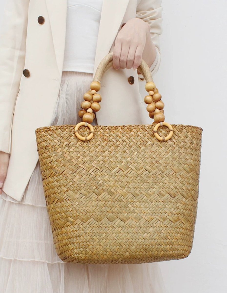 北欧海草編みバッグ大容量編みバッグ通勤用トートバッグバケーション用ショルダーハンドバッグ拍卖