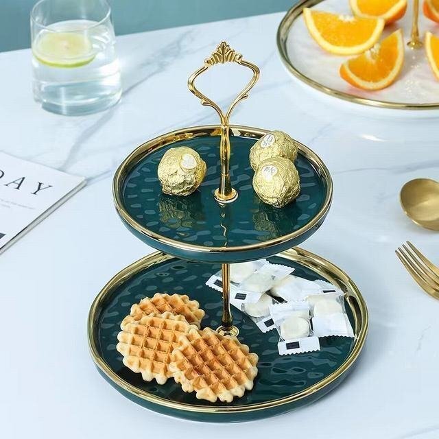 LRM4326★2段ケーキスタンド アフタヌーンティーセット 陶磁器 フルーツ皿 スイーツ皿 デザート皿拍卖