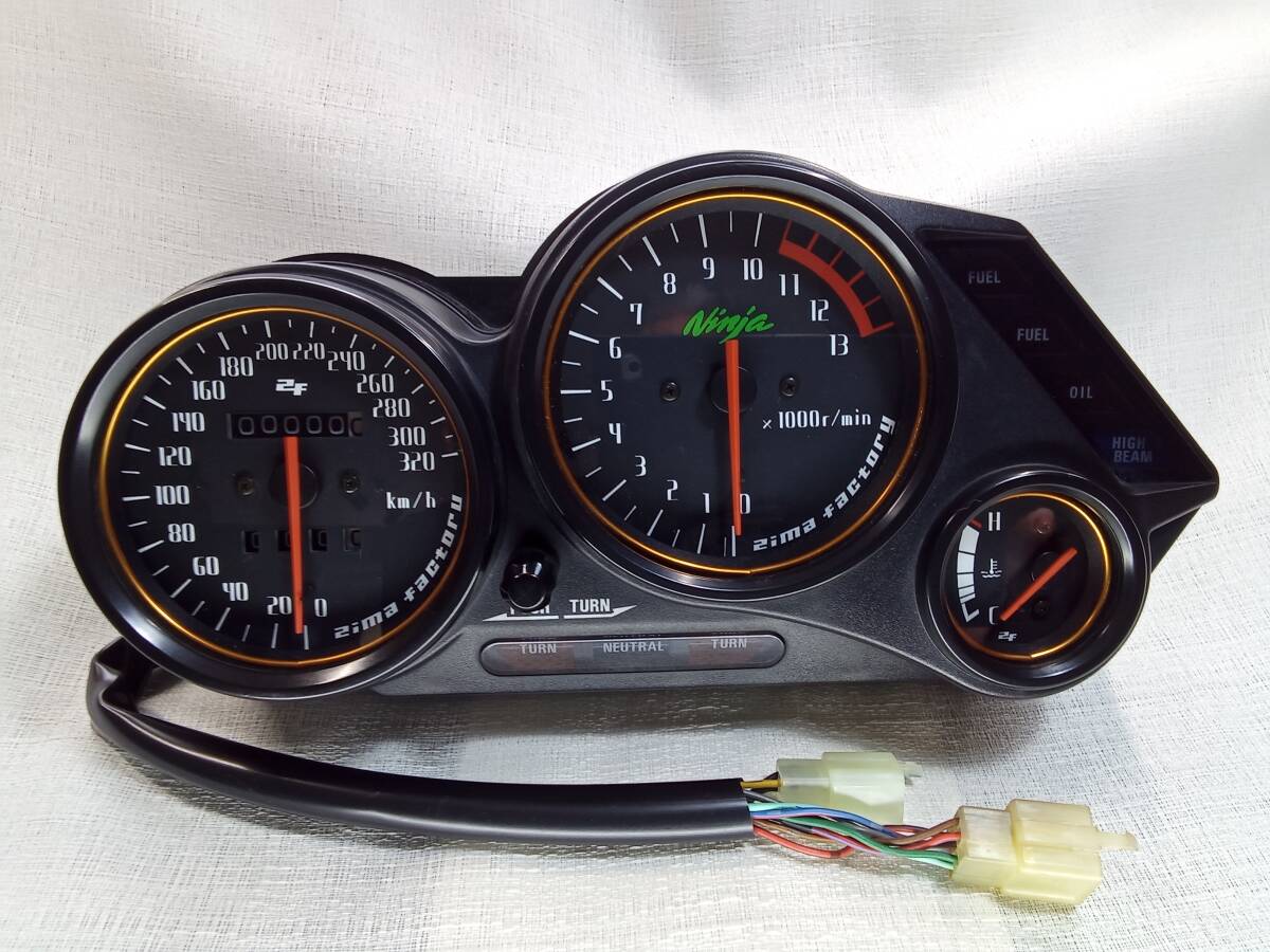 GPZ900r用ZZR1100 C型メーター オリジナルカスタム文字盤 ゴールドリングカスタム!拍卖