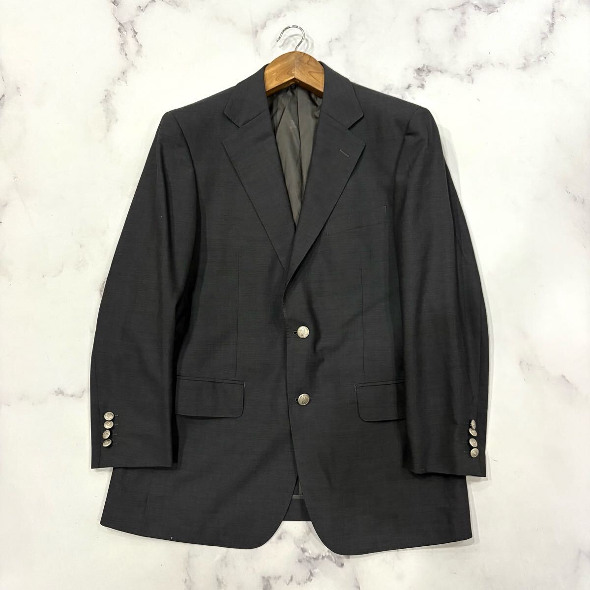 X ■ 日本製 'ロゴ刻印ボタン' BURBERRY LONDON バーバリー モヘヤ混 WOOL 2釦 テーラードジャケット AB5 高級紳士服 アウター 古着 拍卖