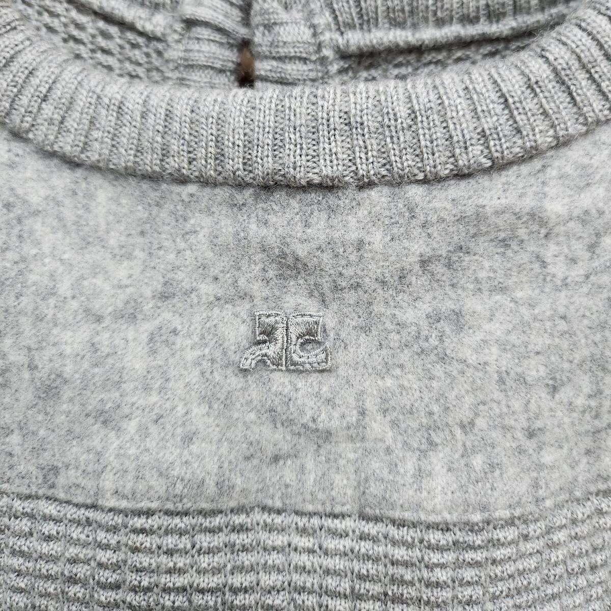 Courrges クレージュ ニット セーター グレー 半袖 ロゴ ワッペン Y2K Courreges拍卖