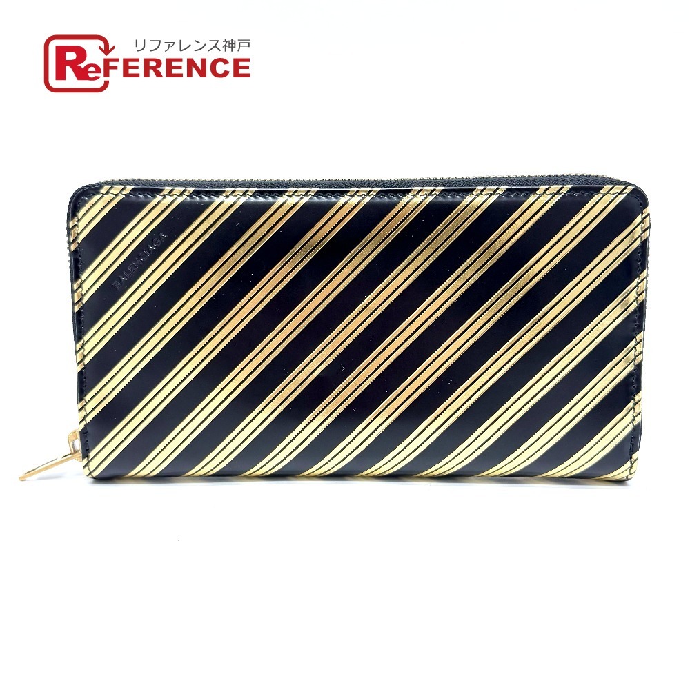 未使用 BALENCIAGA バレンシアガ 392124 ストライプ ラウンドファスナー ロング 小物 長財布 ブラック×ゴールド ユニセックス【中古】拍卖