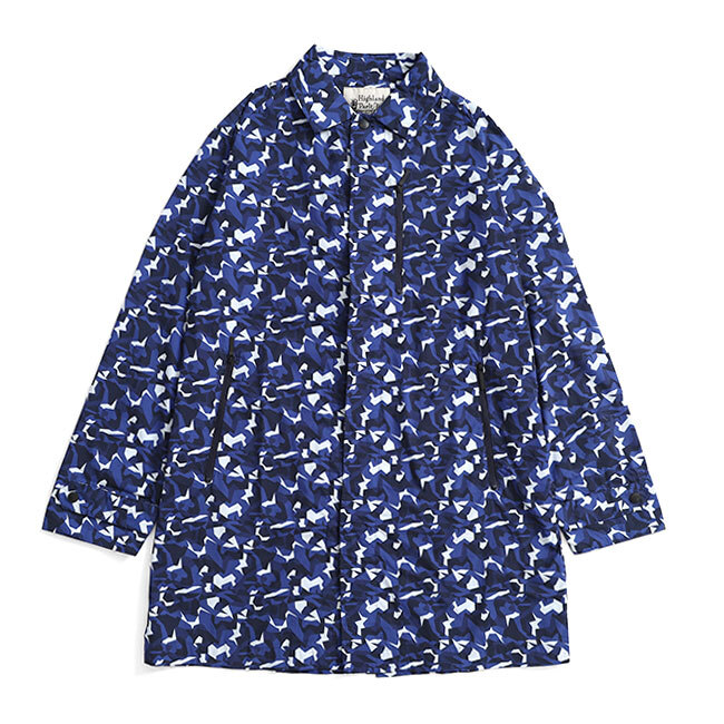 HIGHLAND PARK ハイランドパーク カモフラ 総柄 ナイロンコート D2JE6008 迷彩 パッカブル 撥水 ネイビー Mメンズ拍卖