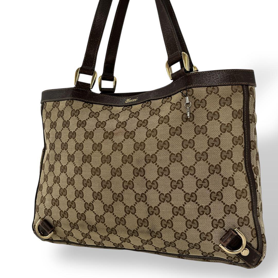 GUCCI グッチ トートバッグ 肩掛け可 アビー GGキャンバス ロゴ入り 大容量 A4可 ハンドバッグ GG柄 ベージュ ブラウン拍卖