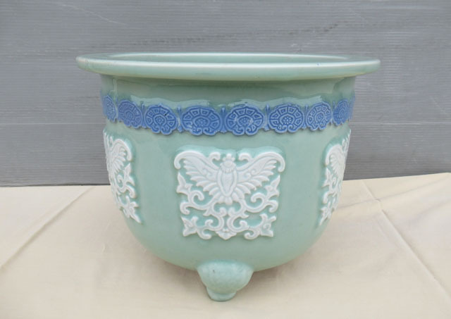 即決■大型 青磁 植木鉢 祖洞園池勝製 蘭鉢■た-01拍卖