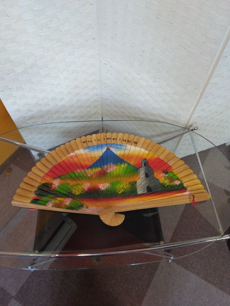 大型扇子 半径40cm 幅70cm フィリピン お土産 中古品拍卖