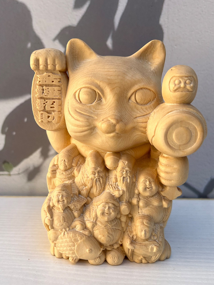 新作新入荷彫刻七福神招き猫七福神の置物招福開運の縁起物 布袋福禄寿弁財天 寿老人 毘沙門天 恵比寿 大黒天 木彫り 福の神 縁起物総高10cm拍卖