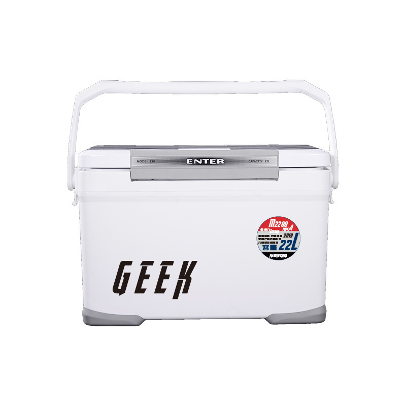人気品釣り用クーラーボックス 容量22L 座れる頑丈マッスルボディ 防水 断熱材保温保冷 ハンドル/水栓/肩ベルト付き釣り保冷力48h ホワイト拍卖