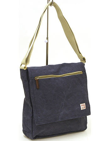 新品■人気の帆布工房斜め掛けメンズA4フラップショルダーバッグ縦型L/紺◆拍卖