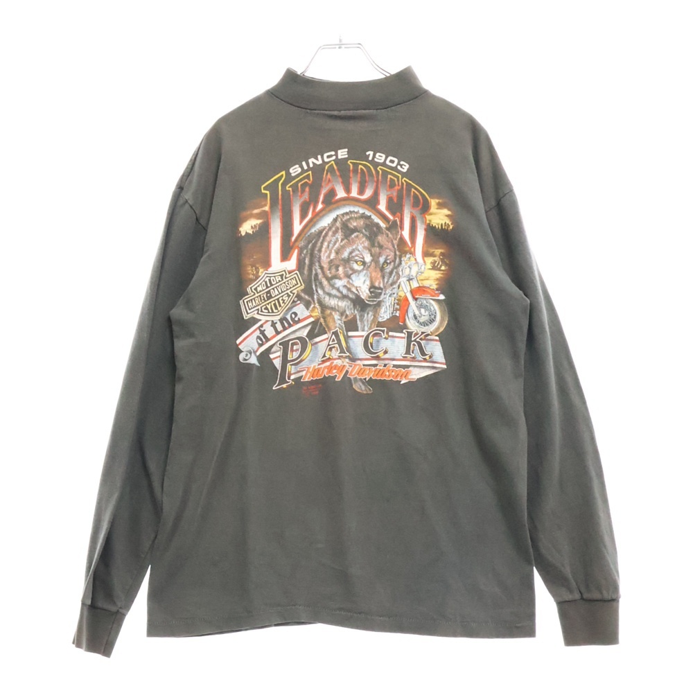 ヴィンテージ 90S Harley Davidson 3D Emblem Leader of The Pack ハーレーダヴィットソン プリント ロングスリーブ 長袖Tシャツ拍卖