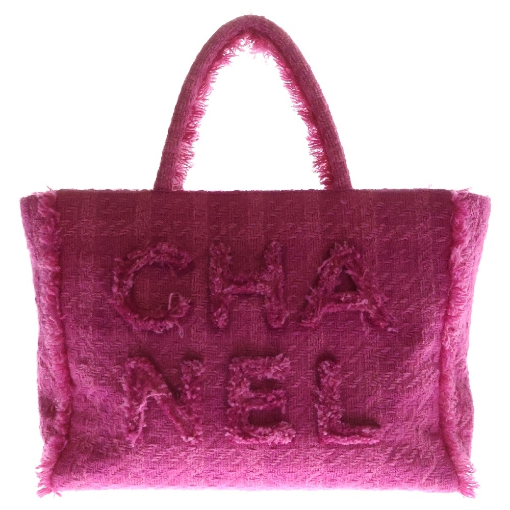 CHANEL シャネル ツイード ロゴワッペン ショッピングトートバッグ ピンク AS0976拍卖
