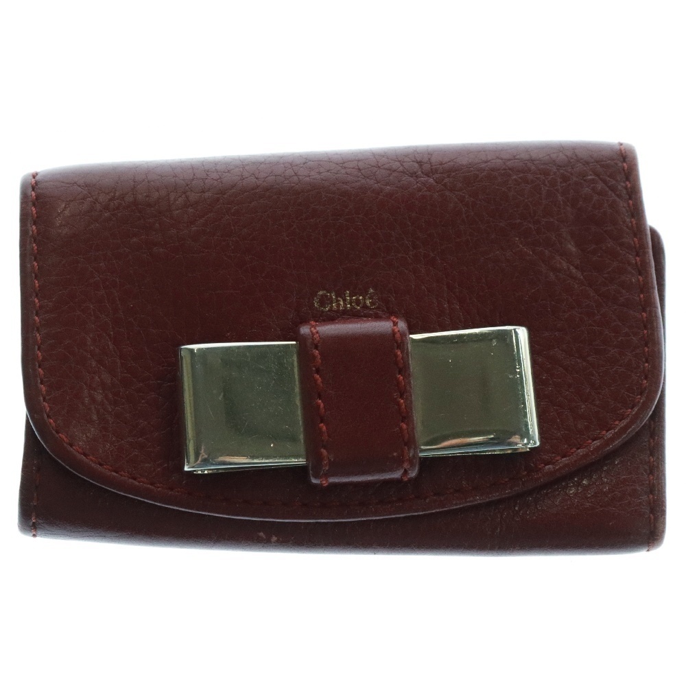 Chloe クロエ リボン シルバー金具 レザー キーケース レッド レディース拍卖