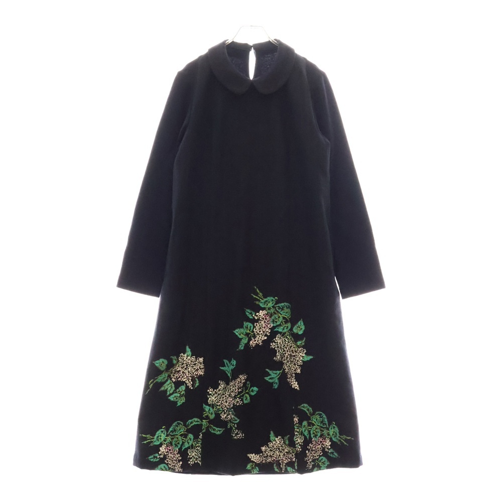 トリコ コム デ ギャルソン 90S AD1996 丸襟 フラワーペイント 切替デザイン 長袖ウールワンピース ネイビー レディース TO-080010拍卖