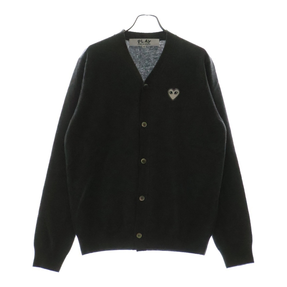PLAY COMME des GARCONS プレイコムデギャルソン ラムウール ホワイトハートワッペン ニットカーディガン グレー AX-N062拍卖