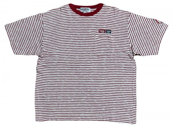 良品 日本製 CAPTAIN SANTA キャプテンサンタ ロゴ 刺繍 ワッペン ボーダー柄 ポケット 半袖 Tシャツ / レッド系?拍卖