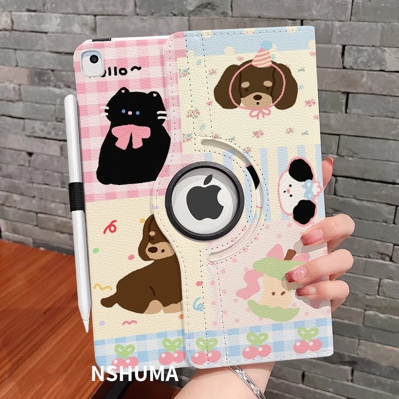 iPad 10.9インチ iPad10 ケース 第10世代保護カバー 360度回転 耐衝撃 スタンドタイプ ペン入れ ハンドストラップ付き かわいい ねこ&いぬ拍卖