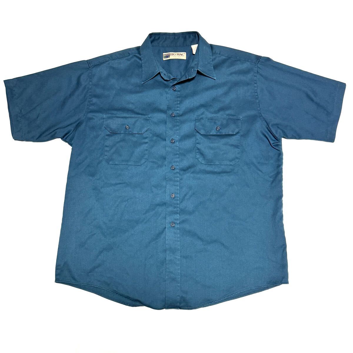 2XL相当 BIG MAC 半袖 ワークシャツ メンズ 作業着 バイカー アメリカ古着 ネイビー ハーレー ワーク系拍卖