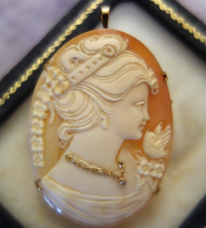 K18 カメオ ブローチ ペンダントトップ兼用 アンティーク 大きめ拍卖