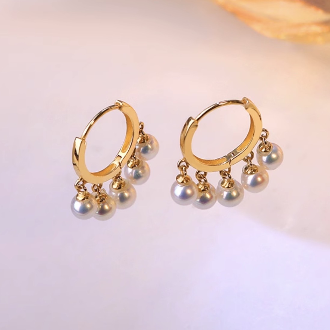 K18YG あこや真珠 ピアス フープピアス リングピアス 18K YG 揺れる akoya pearl アコヤ 小粒 小玉 3-4mm ベビーあこや ベビーアコヤ拍卖