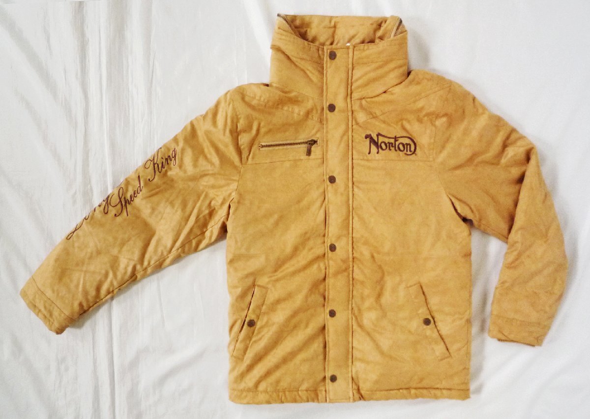 NORTON ノートン ポリスウエード総柄エンボスジャケット ボアジャケット 裏ボア インフード 刺繍ロゴ キャメル ラクダ色 Mサイズ拍卖