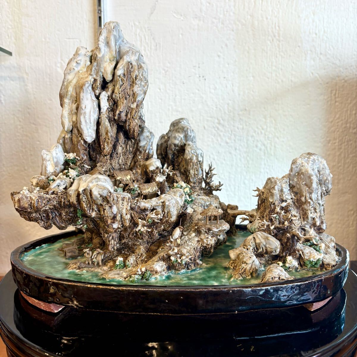 ☆ 唐物 中国 石湾窯 在名 陶器製 盆石 (箱無し) 鑑賞石拍卖