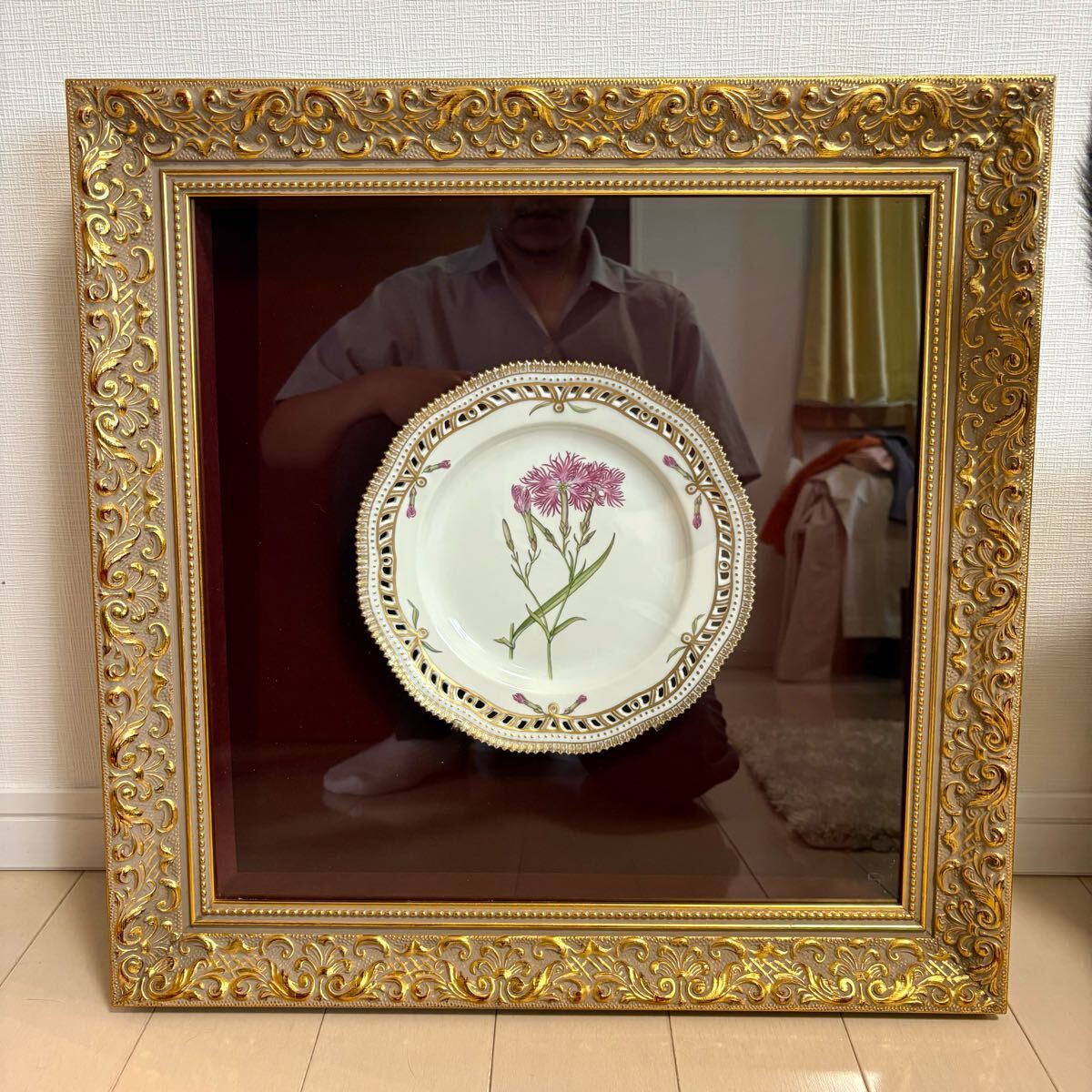 ☆ 最高級 ビンテージ コペンハーゲン フローラダニカ 金彩透かし ダイアンサス・プラウダス 額装 西洋アンティーク拍卖