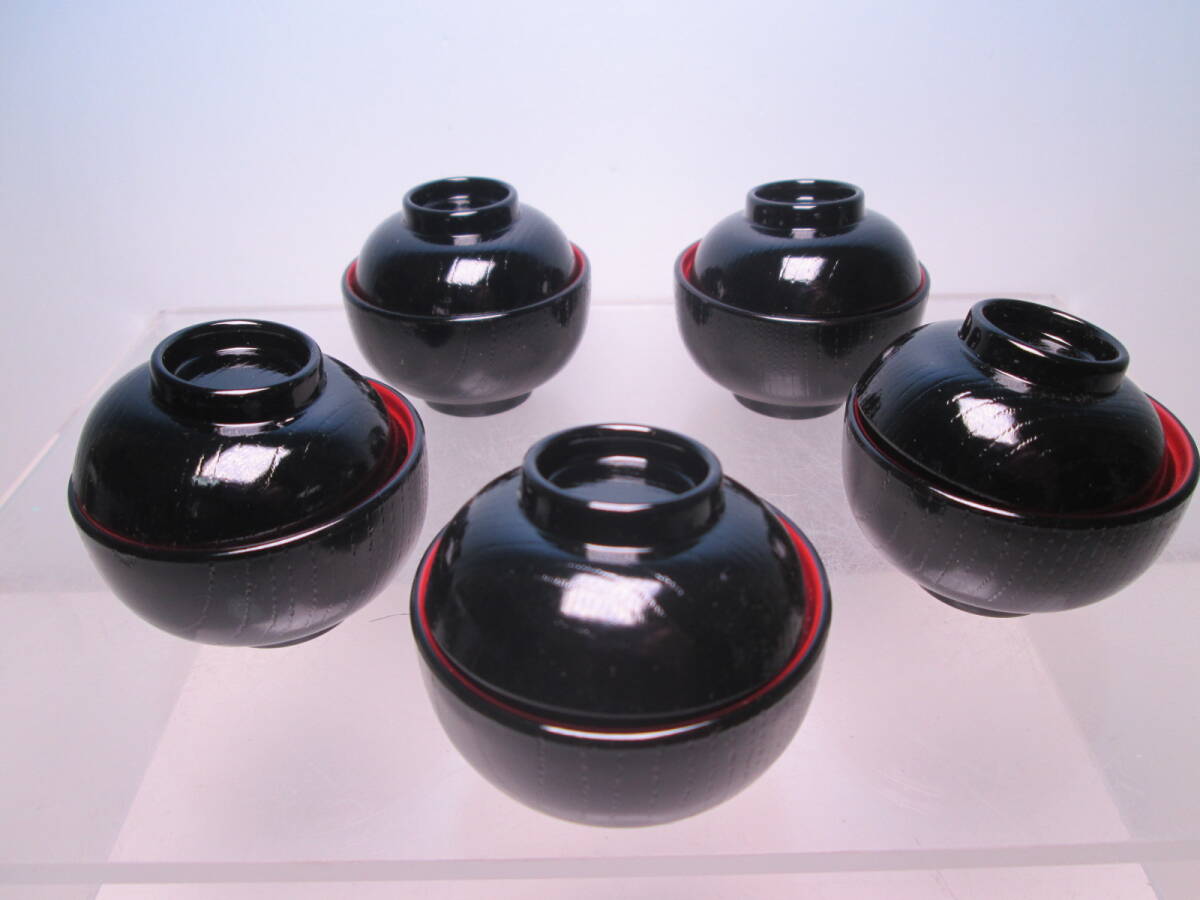 ☆お料理屋さんの器 黒朱塗 お椀形 豆珍味入れ 5,4cm 五客 箱無 ミニ蓋椀/懐石/割烹/日本料理拍卖