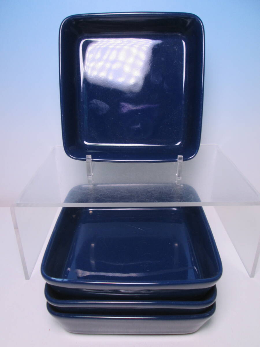 ☆ARABIA Finland Teems ブルースクエア 四方皿 耐熱容器 四客 箱無 北欧食器/コバルトブルー拍卖