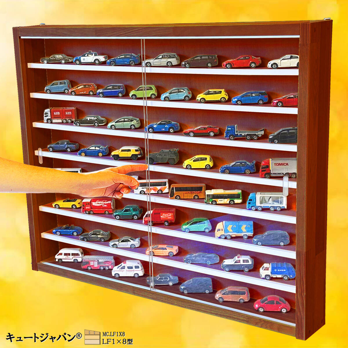 【値下げ★送料無料】マホガニ色全塗装 コレクション ミニカー収納ケース ラック シェルフ 棚 アクリル障子付 MC・LF1×8型拍卖