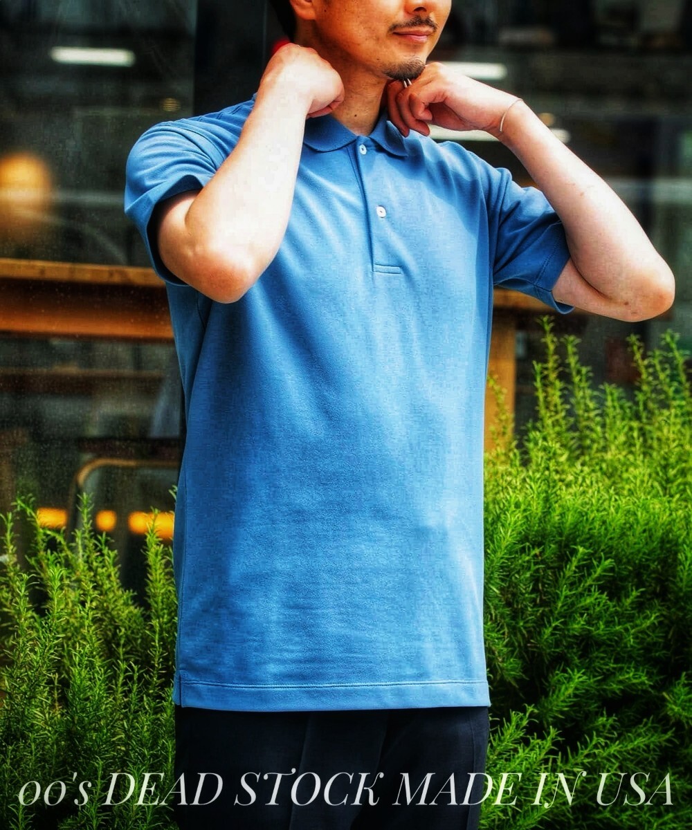 最値!希少00'sデッドストック!USA製!アメリカン コットン100% 無地 半袖 ポロシャツ!ダークブルー!濃青 XLサイズ拍卖